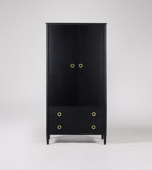 Reyna Double Wardrobe, Matt Black & Brass