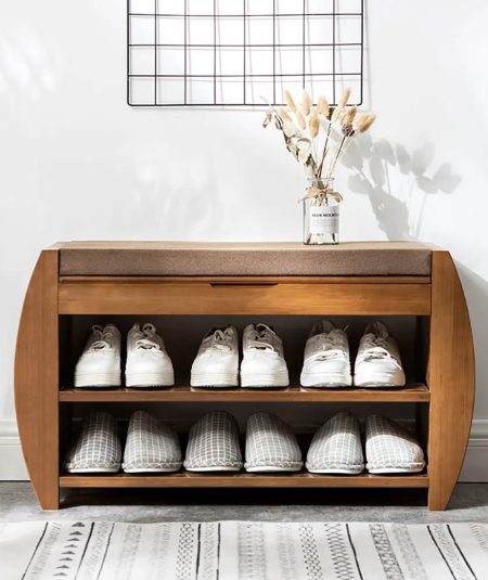 Harvold Upholstered Bench with Flip Top Storage Shoe Rack