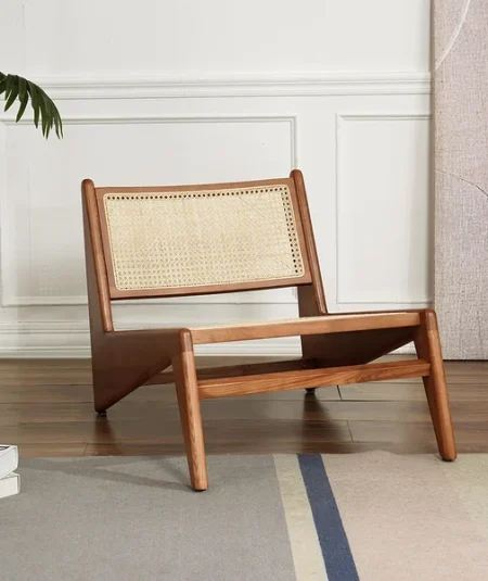 Tj 99 Walnut Rattan and Wood Lounge Chair