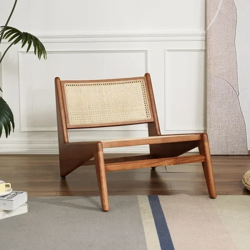 Tj 99 Walnut Rattan and Wood Lounge Chair