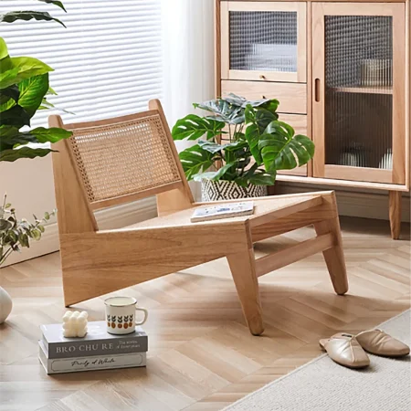Tj 99 Walnut Rattan and Wood Lounge Chair