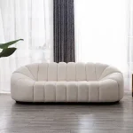 Modern Oval Boucle White 3-Seater Sofa