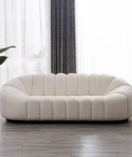 Modern Oval Boucle White 3-Seater Sofa