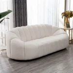 Modern Oval Boucle White 3-Seater Sofa - Image 7
