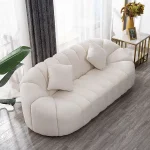 Modern Oval Boucle White 3-Seater Sofa - Image 8