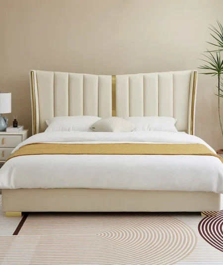 Wingback Leather & Stainless Steel Bed