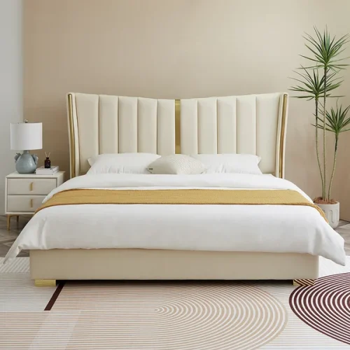 Wingback Leather & Stainless Steel Bed