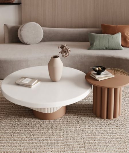 Camel 2-Piece Round Wood Coffee Table Set