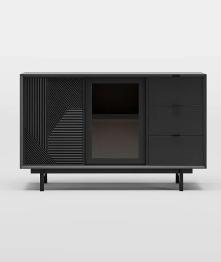 Black Modern Sideboard Buffet with Tempered Glass