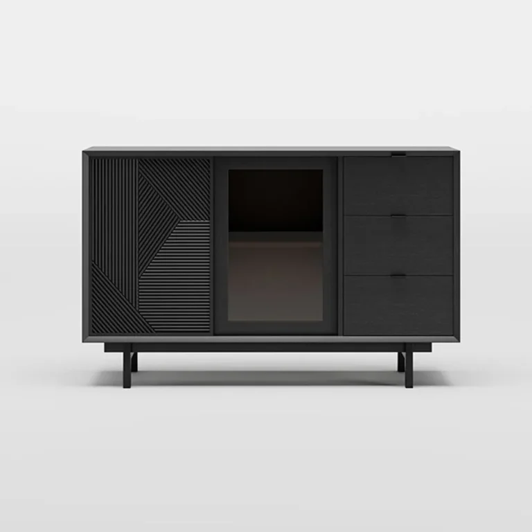 Black Modern Sideboard Buffet with Tempered Glass