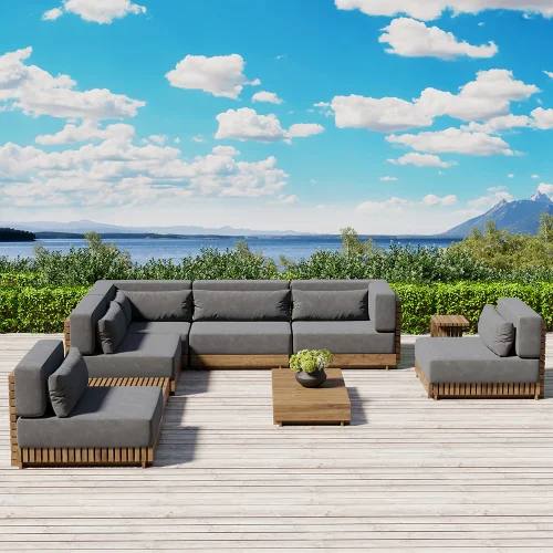 Miami Patio Wood 9 Piece Sofa Set