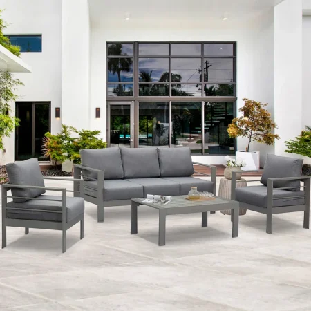 Creating a relaxing outdoor space with this comfortable and stylish patio 4-piece sectional seating group. All-weather polyester fabric cushion cover keeps outdoor furniture clean