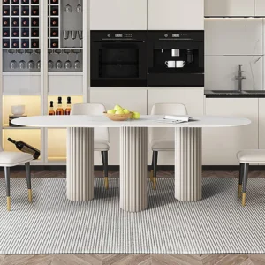 Movan Oval Sintered Stone Top Dining Table 3 Legs in White