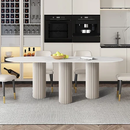 Movan Oval Sintered Stone Top Dining Table 3 Legs in White