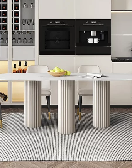 Movan Oval Sintered Stone Top Dining Table 3 Legs in White