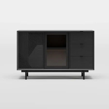 Black Modern Sideboard Buffet with Tempered Glass