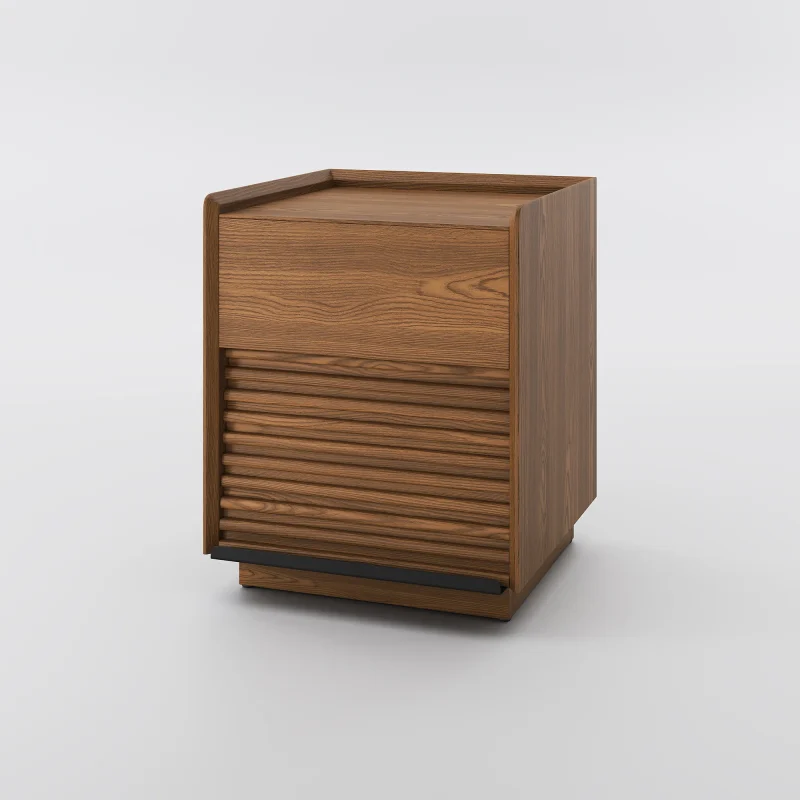 Modern wooden nightstand with a smooth drawer and slatted lower panel in warm brown finish. 📝 CAPTION Elevate your bedroom with this sleek, space-saving nightstand — where clean lines meet natural texture. 📋 DESCRIPTION This contemporary nightstand blends minimalist design with organic warmth. Crafted from richly grained wood in a medium-brown tone, it features a smooth upper drawer for discreet storage and a lower section with a slatted texture that adds visual interest — ideal as a second drawer or cabinet door. The recessed base creates a subtle floating effect, making it a stylish addition to modern interiors. Perfect for bedrooms, guest rooms, or even as a side table in living spaces. Would you like this adapted for a specific platform like Instagram, Amazon, or a product catalog? I can also help with SEO tags or alternative naming.