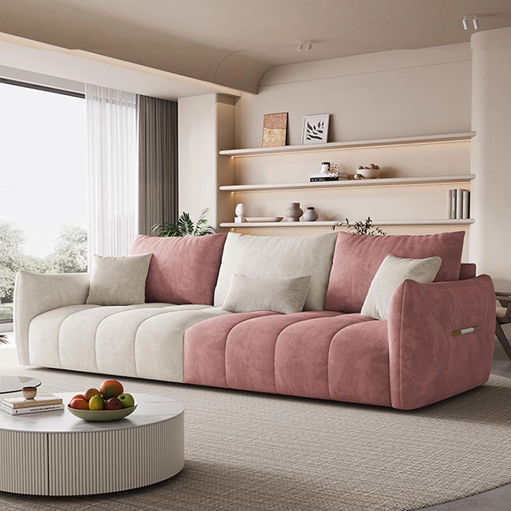 Cream & Grey Velvet Sectional Sofa - Image 2
