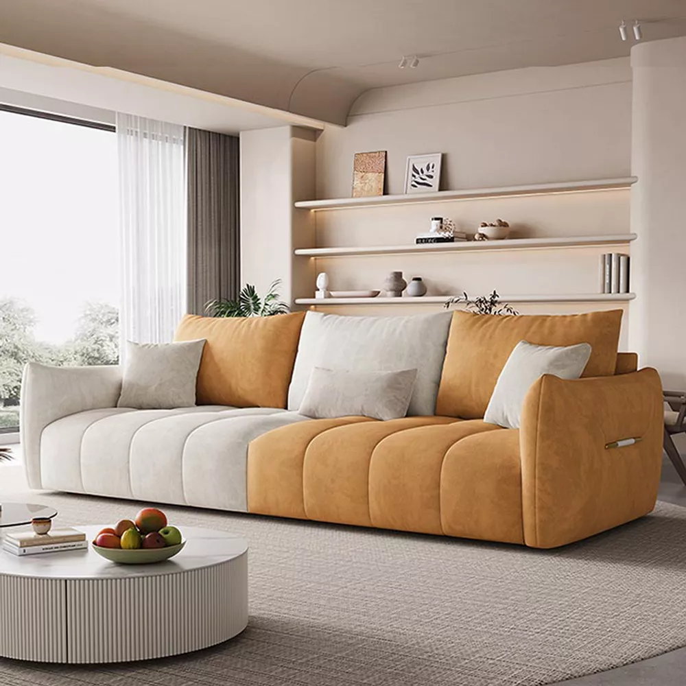 Cream & Grey Velvet Sectional Sofa - Image 5