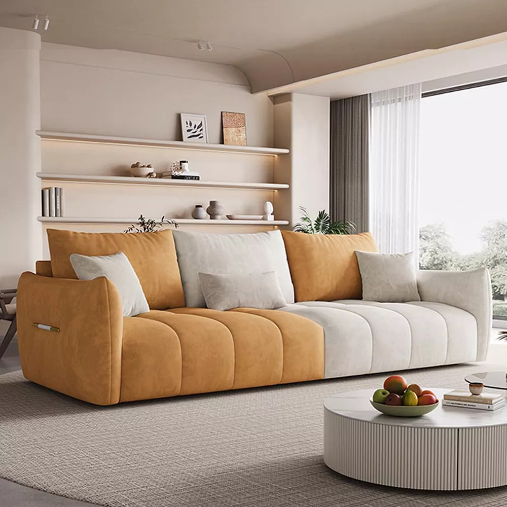 Cream & Grey Velvet Sectional Sofa - Image 4