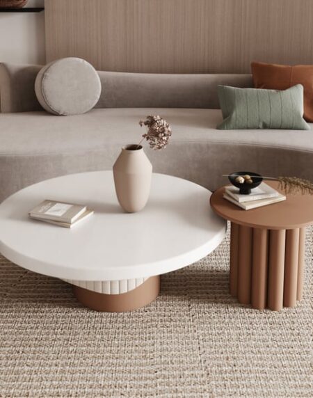 Camel 2-Piece Round Wood Coffee Table Set