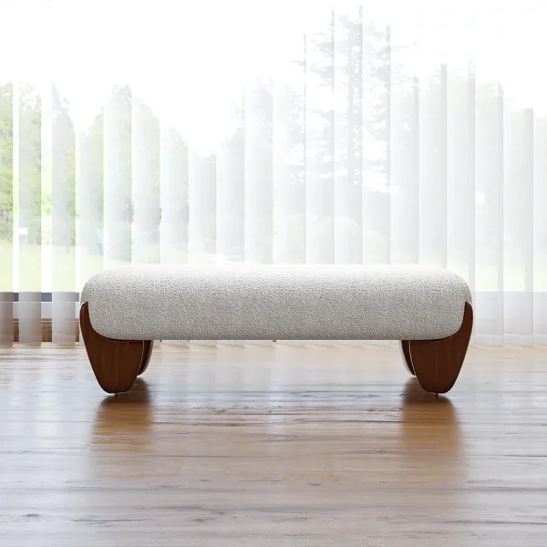 Fabric Ottoman with Wooden Legs - Image 2