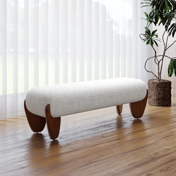 Fabric Ottoman with Wooden Legs - Image 3