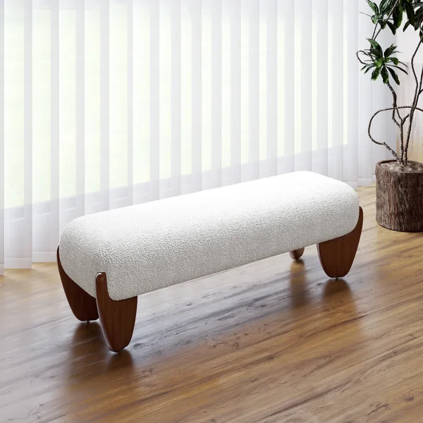 Fabric Ottoman with Wooden Legs - Image 4