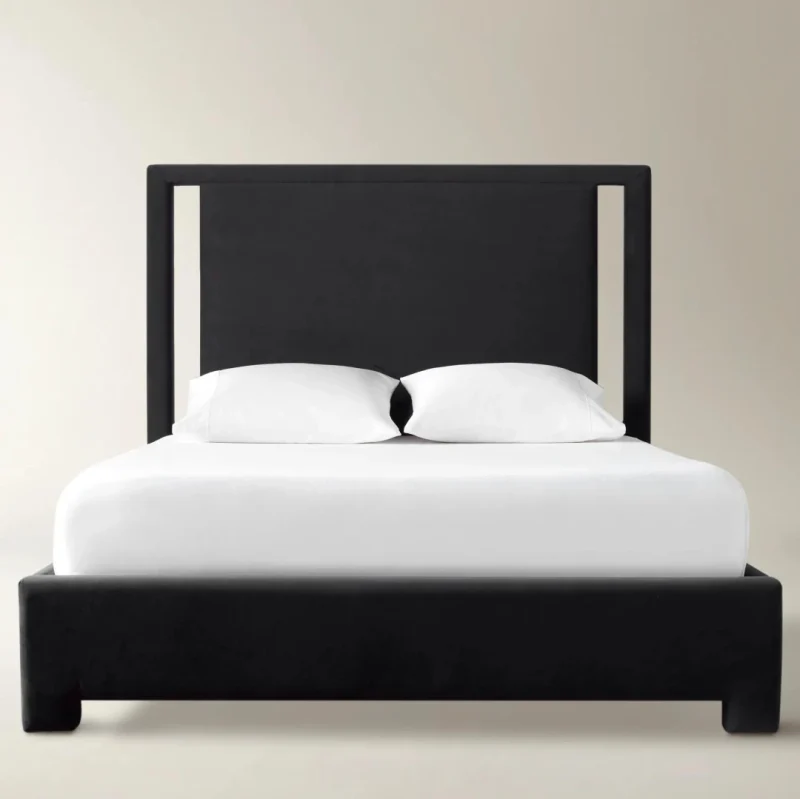 Aurum Frame Bed with black upholstery and padded headboard for modern bedroom interiors