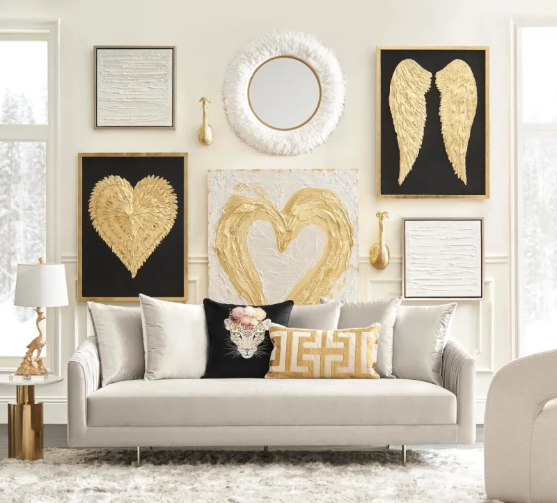 Linea 3 Seater Sofa with light beige upholstery, metal legs, and five throw pillows for minimalist interiors