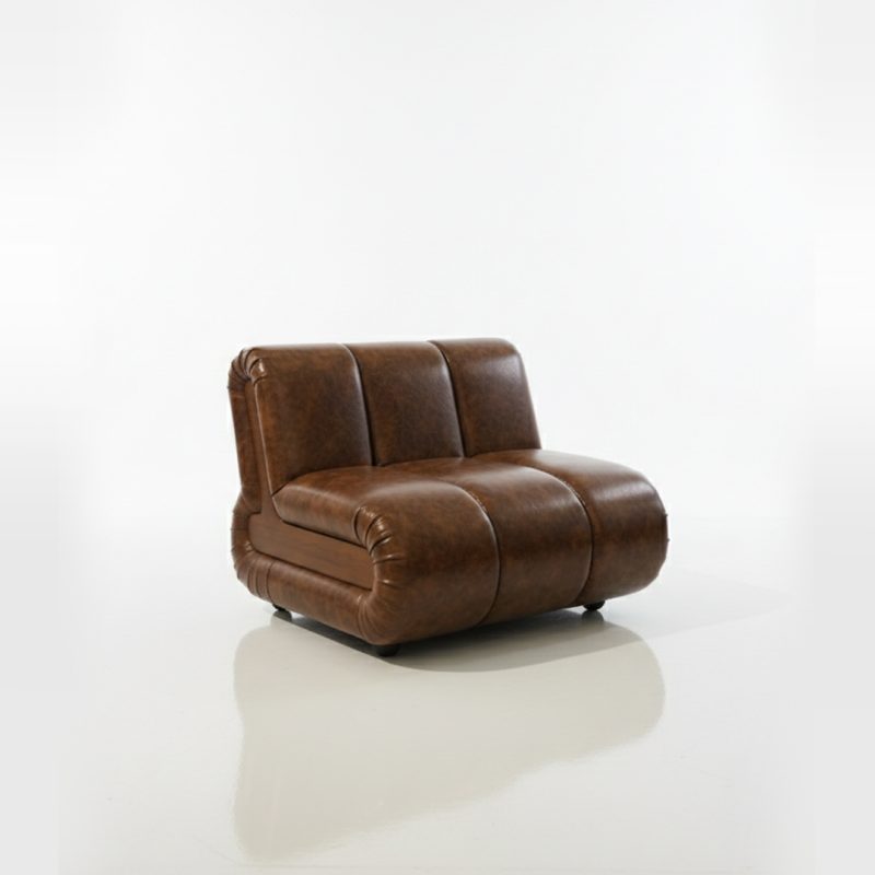 The Huxley Vintage Channel Sofa in distressed brown leather with triple‑channel cushioning for modern interiors