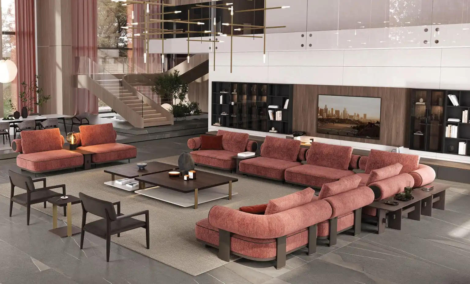 Living Room Furniture with L shape sofa and armchair