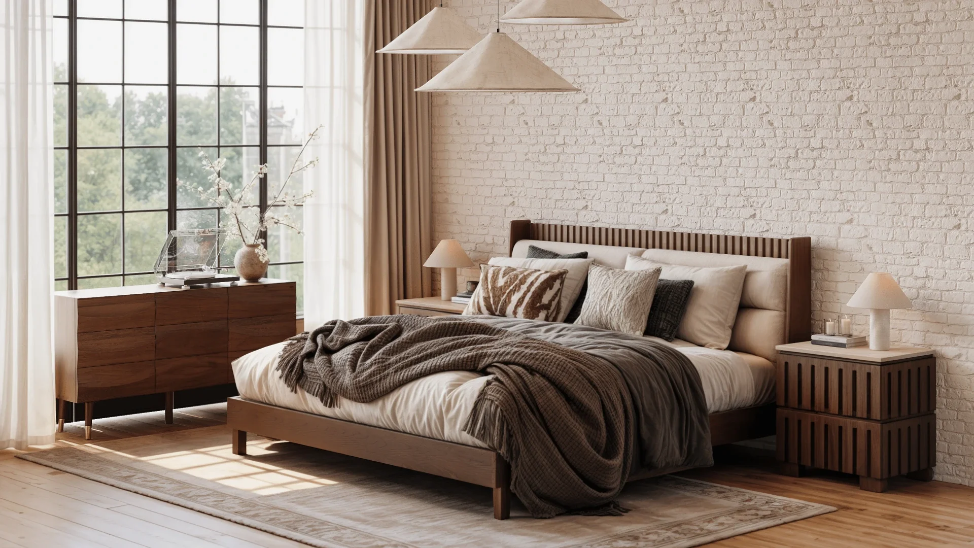 Modern bedroom furniture with sideboard and bed side table