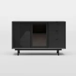 Black Modern Sideboard Buffet with Tempered Glass