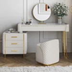 White Slate & Glass Vanity Sideboard with Drawers and Stool