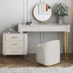 White Slate & Glass Vanity Sideboard with Drawers and Stool - Image 7