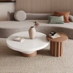 Camel 2-Piece Round Wood Coffee Table Set