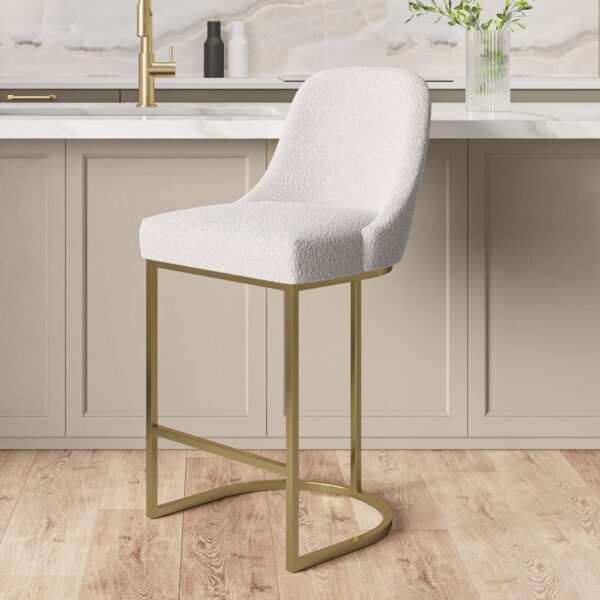 Beige Boucle Kitchen Stool