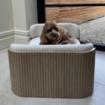 Beige Fabric Pet Bed with Oak Ribbed Sides - Image 7