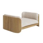 Beige Fabric Pet Bed with Oak Ribbed Sides - Image 3