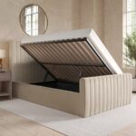 Beige Velvet Double Side-Lift Ottoman Bed - Image 2