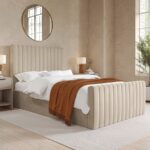 Beige Velvet Double Side-Lift Ottoman Bed