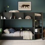 Black Bunk Bed with Storage Shelves