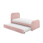 BreezeBud Velvet Single Bed with Trundle and Curved Headboard - Image 6