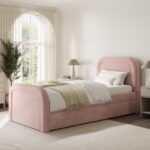 BreezeBud Velvet Single Bed with Trundle and Curved Headboard - Image 2