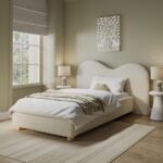 Cream Single Ottoman Bed with Curved Headboard