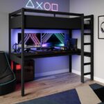 High Sleeper Loft Gaming Bed with Desk in Black