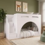 Melody White Bunk Bed with Stairs and Storage - Image 9