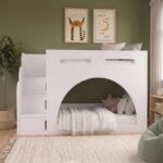 Melody White Bunk Bed with Stairs and Storage