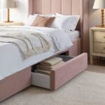 Pink Velvet Single Bed with Storage Drawer - Image 6